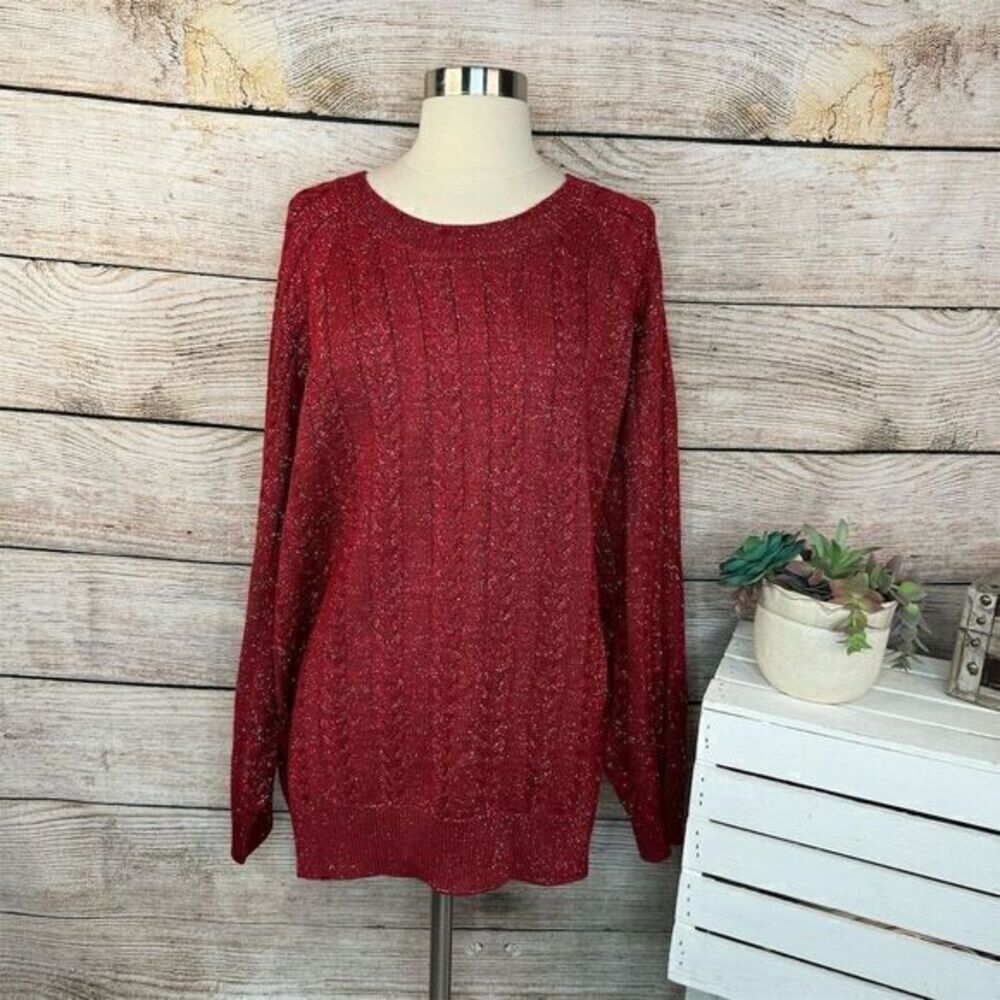 Athleta Women's Plus 3X Crossroads Crew Sweater Red Metallic Pullover